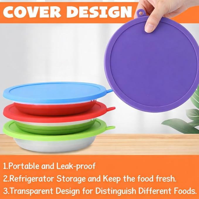 Patelai Stainless Steel Dog Bowls with Silicone Lids for 1.9 Cups Portable Food and Water Dishes for Pets Sealable Containers for 6.3" for Cats & Small Dogs(8 Pcs,Red,Blue,Green,Purple)
