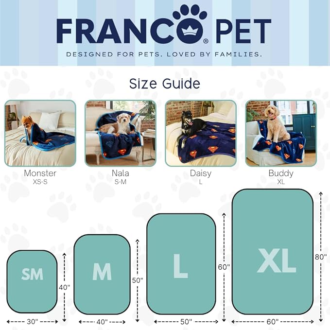 Superman DC Comics Waterproof Dog Bed Cover, Large 30x40 Pet Blanket for Furniture Bed Couch Sofa, (Officially Licensed) by Franco