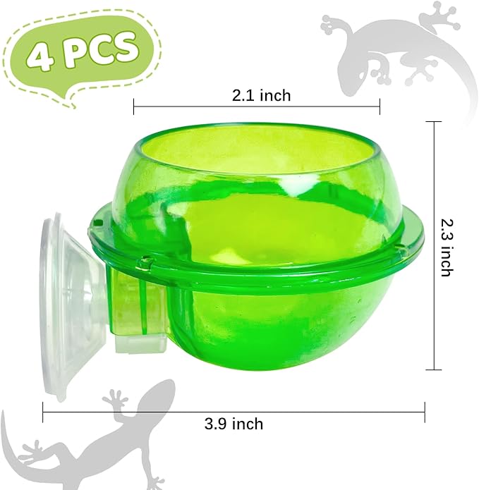 Tfwadmx Chameleon Bowl, Reptile Feeding Feeder,Worm Live Fodder Container, Water Dish Gecko Ledge Suction Cup Feeder Chameleon Supplies Accessories for Gecko Lizard Bearded Snakes Dragon 4 Pcs