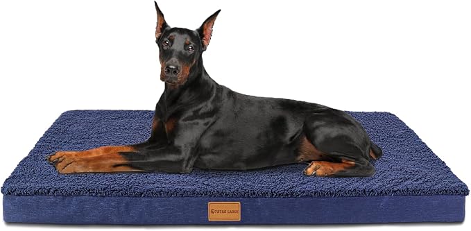 Patas Lague Orthopedic Large Dog Bed Pet Sofa Mat 56''X40'' Navy Blue | Egg-Crate Foam Dog Couch For Large Sized Dogs, Waterproof Removable Washable Cover, Soft Pet Crate Bed With Nonskid Bottom