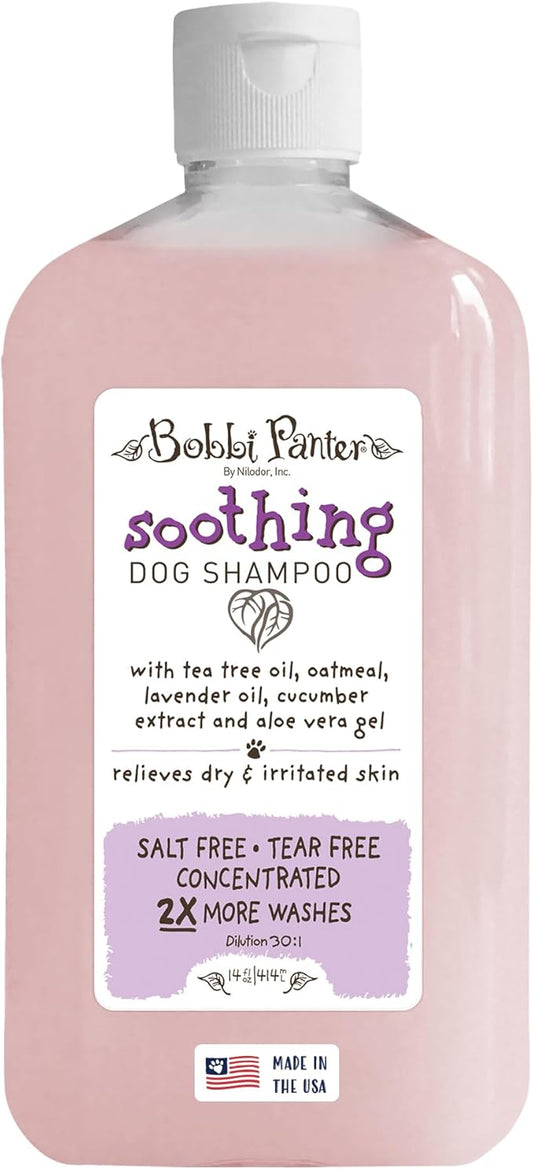 Bobbi Panter Soothing Dog Shampoo Tea Tree, Lavender, Cucumber & Oat Protein – Natural Formula for Sensitive Skin & Irritation Relief, Tear-Free, 30:1 Concentrate, Made in USA, 14 oz