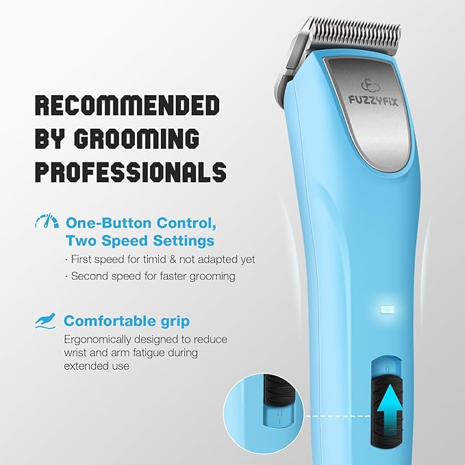 Professional Dog Clippers for Grooming Thick Curly Matted Coats | Detachable A5 Blade & Metal Guide Combs Kit for Horse Animal Breeds Low Noise Cordless Pet Hair Trimmer with 2 Speed Bluewave