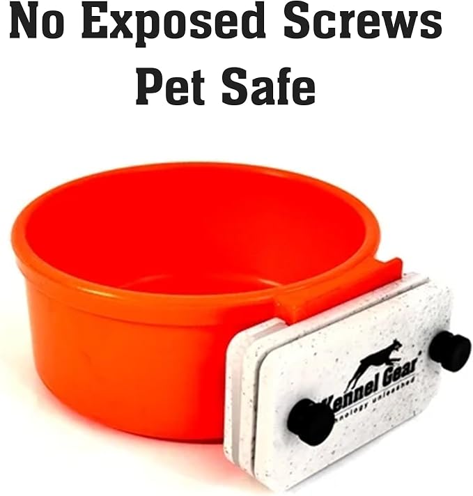 Dog Crate Water Bowl No Spill, 20oz Food-Grade Polypropylene Feeder (Orange)