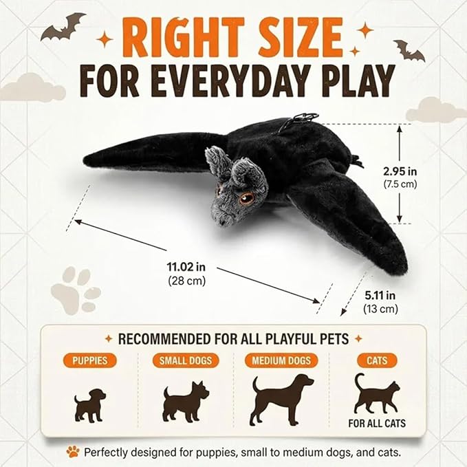 Flying Bat Dog Toy, Flapping Wings Interactive Chirping Pet Teaser, Remote Control Rechargeable Halloween Bat Toy with Catnip Filling, Electric Simulation Flying Motion Toy for Cats Dogs，1pc