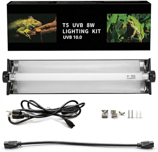 Leoterra T5 8W 10.0 UVB Reptile Light Fixture and Bulb Kit, High Output UVB/UVA Lighting System Linkable Design,Multiple Mounting Options for Bearded Dragons, Tortoises, Uromastyx - Plug and Play