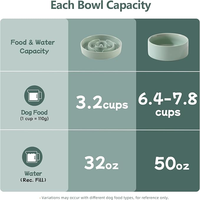 Havniva Elevated Slow Feeder Dog Bowls, Ceramic Dog Bowl Slow Feeder Set | 3.2 Cups Raised Slow Feeder Dog Bowl for Large Breed, 8.2” Dog Water Bowl with Wooden Stand, Puzzle Dog Food Bowl, Non-slip