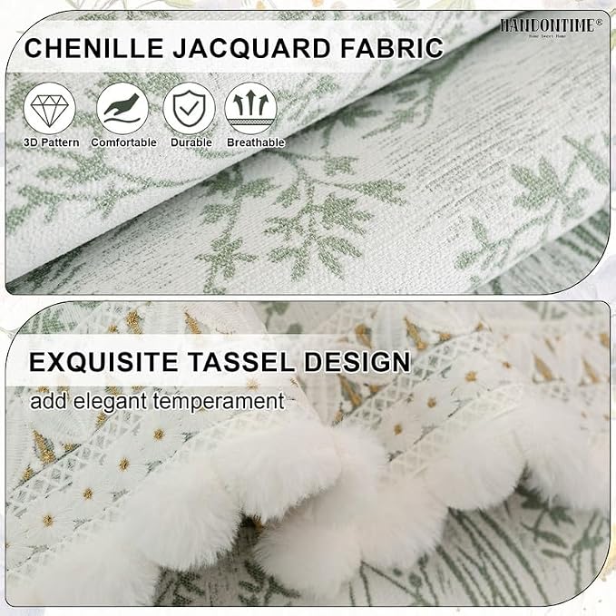 HANDONTIME Elegant Floral Pet Couch Cover, Jacquard Chenille Dog Bed Cover with Plush Fringe, Non-Slip Washable Sofa Protector for Dogs & Cats, Fits Sectionals 3 Cushion Couches (Green,35.4" x 94.5")