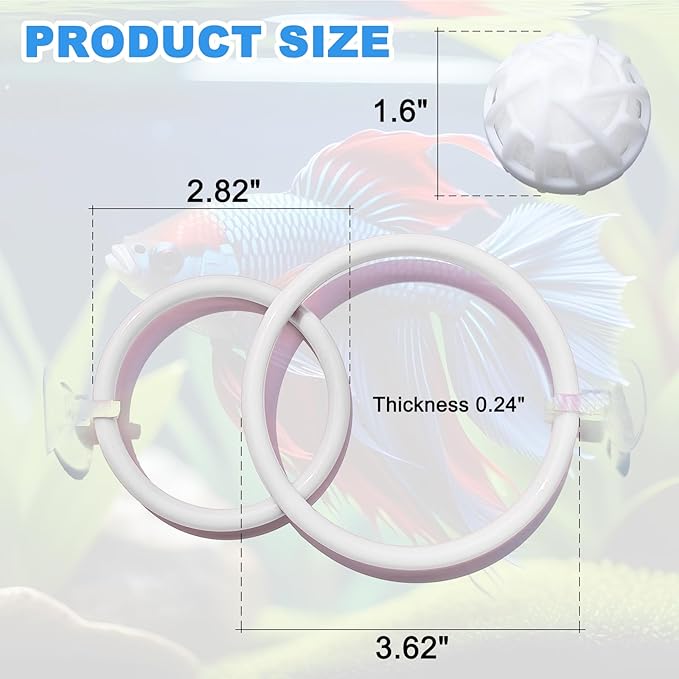 Betta Fish Toys - 4 Training Rings & 2 Bio Filter Balls, Beta Exercise Loop Toys and Nitrifying Balls Set, Betta Fish Tank Accessories Feeding Ring for Small Tank Decor Aquarium Water Conditioner