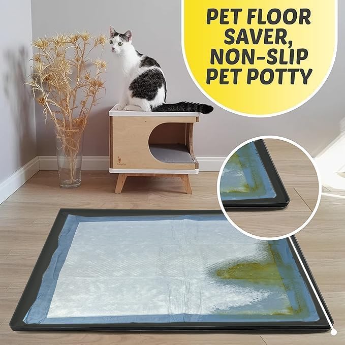 Dog Pee Pad Holder - Fits Up to 36” x 36” Pee Pad - 1 Pack - Black | Stable Grip, Soft Edges, Quick Wipe Silicone Surface, Dog Pad Holder for Indoor Flooring Protection