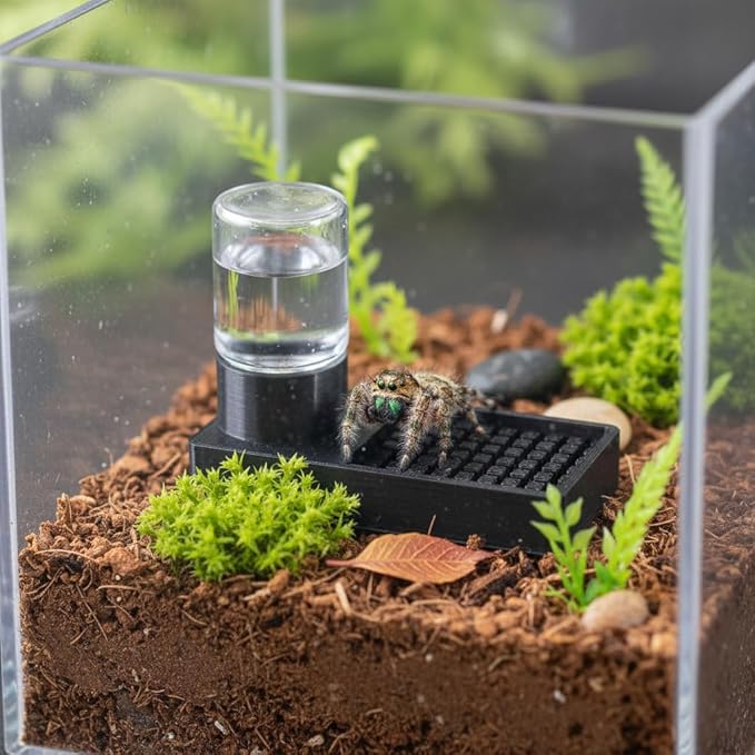 Jumping Spider Water Dispenser Jumping Spider Enclosure Accessories Suitable for Tarantulas, Praying Mantises,and Other Small Animal Enclosure Accessories (Black)
