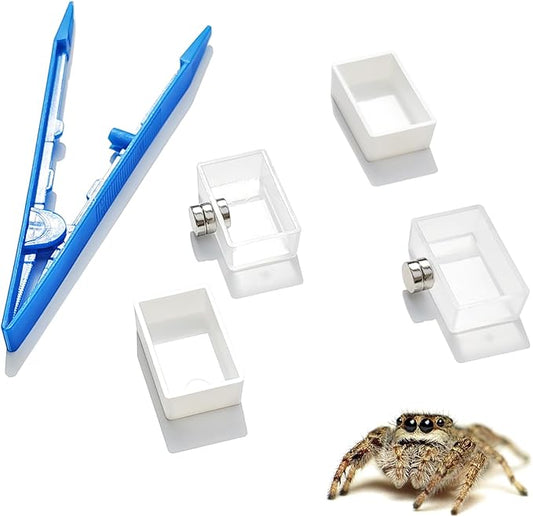 10 Pcs Jumping Spider Enclosure Kit, Magnetic Jumping Spider Feeding Dish, Mini Tarantula Water Dish, Tiny Reptile Feeding Tongs, Jumping Spider Accessories for Spoods and Other Small Pets