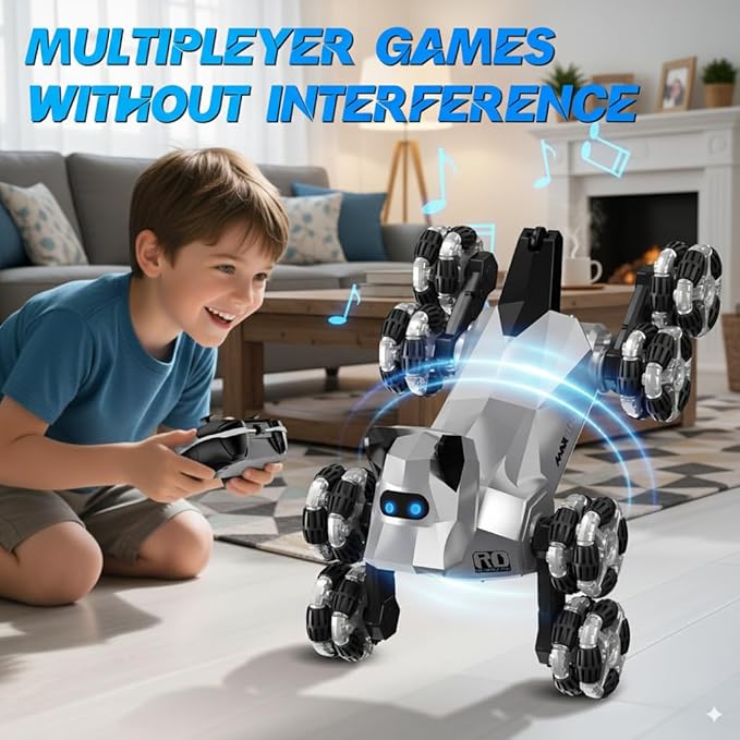 NQD® Robot Dog Toy, 360°Rotate Remote Control Robot Dog with Dancing & Sound FX, Remote Control Cars RC Stunt Robotic Dogs with LED Eyes, Electronic Pet Toys Gifts for Boys Kids Age 3-5 6-7 8-12