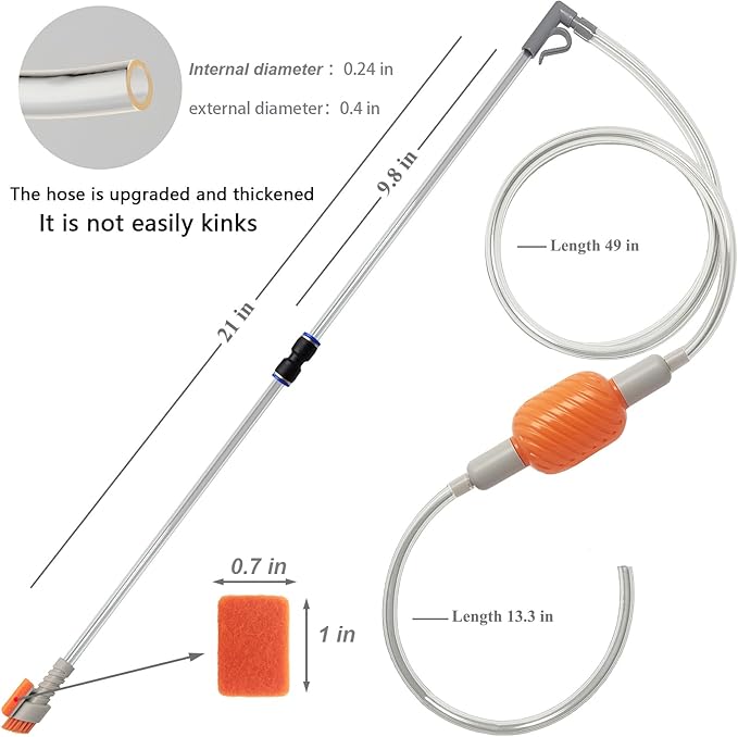 AREPK Compact Aquarium Siphon Vacuum and Water Changer Kit with Cleaning Brush. Perfect for Simultaneous Water Changing and Cleaning in Small Fish Tanks. Gravel and Sand Cleaning.