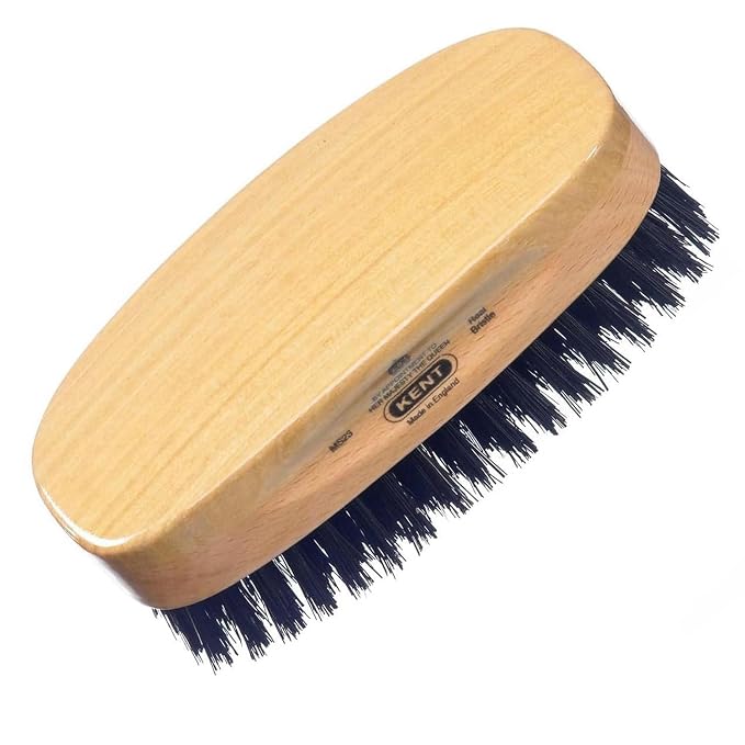 Kent MS23 Finest Men's Rectangular 100% Natural Satinwood & Beechwood Military Hair Brush with Medium Black Bristle for Mens Grooming, Scalp Brush, 360 Wave, and Beard Straightener