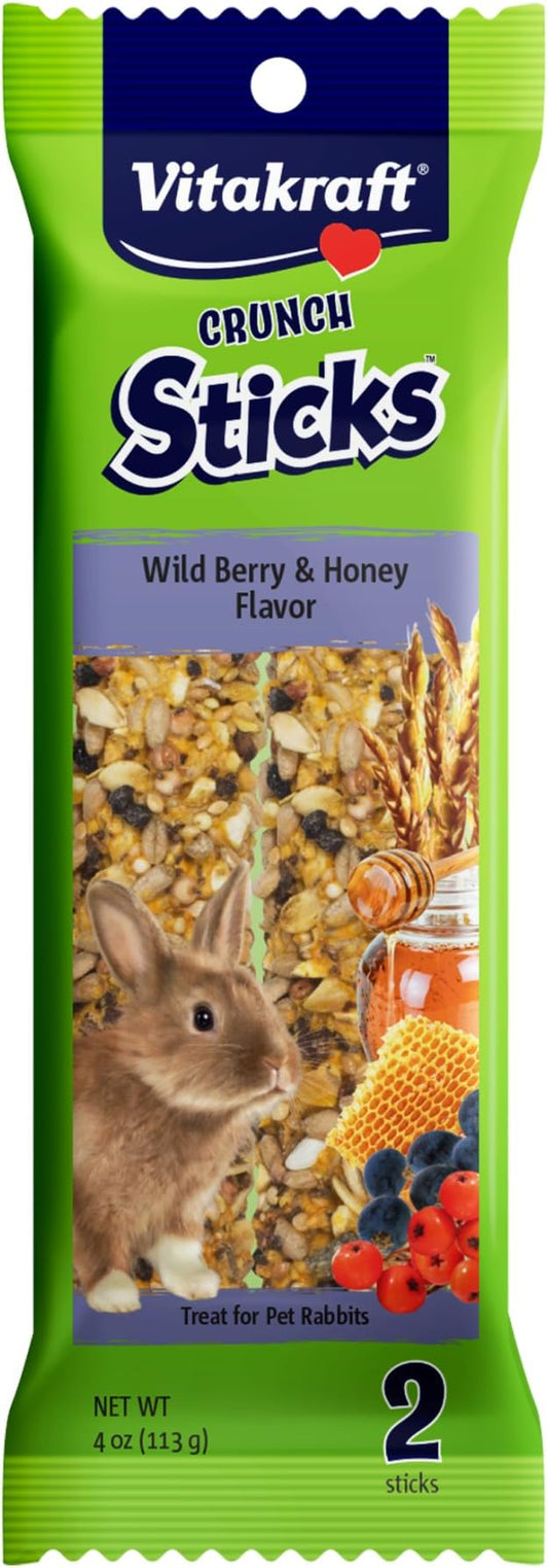 Vitakraft Crunch Sticks Rabbit Treat Wild Berry and Honey Flavor with Natural Grains and Honey Enriched with Essential Nutrients Baked on Wooden Stick to Encourage Chewing and Long Lasting Enjoyment