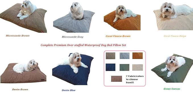 Durable Comfort Micro-Cushion Memory Foam Pet Dog Pillow Bed Waterproof Liner + External Cover for S,M,L Dogs- Complete Set (Gray Microsuede, 48''x29'')
