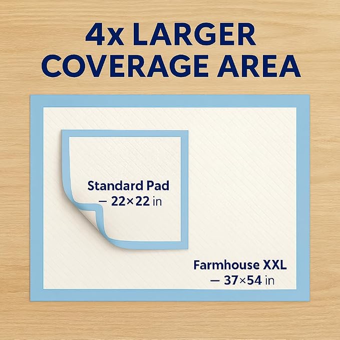 Pee Pads for Dogs Extra Large 37x54 XXXL 50 Count Leak Proof Heavy Duty | With adhesive tabs, 24 hour absorbent, disposable XXL puppy training pads for large dog breeds. 6-layer, non-slip backing