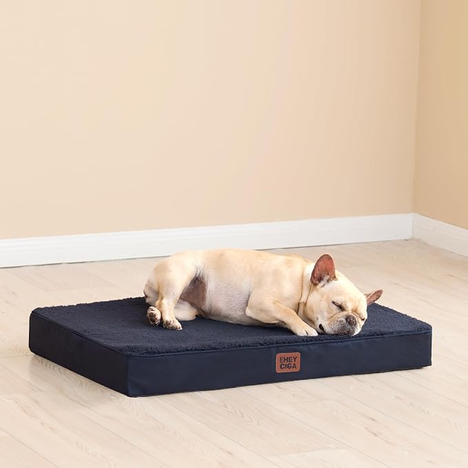 EHEYCIGA Orthopedic Dog Bed Large with Removable Washable Cover, 36IN Navy | Egg Crate Foam Support, Durable Oxford fabric, Non-Slip Bottom, Machine Washable, Soft Waterproof Plush Pet Bed Mat For Crate
