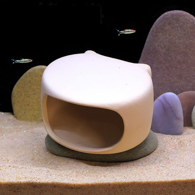 Saim Mushroom with Cave Fish Tank Decor Set, Ceramics Aquarium Shrimp Cave, Betta Hideout Decoration, Cottage Ornament Goldfishes for Fish Tank Landscape Decor - Beige