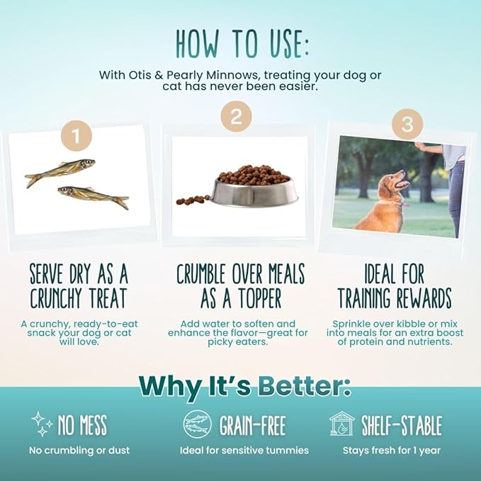 Otis & Pearly Freeze Dried Minnow Dog Treats - Single Ingredient, Made in USA - Healthy Protein Treat for Small, Medium, Large Breeds, 1 oz