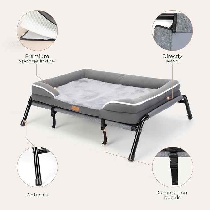 Lekereise Raised Dog Bed for Small Dogs, Waterproof Elevated Dog Cot, Outdoor Cooling Pet Bed