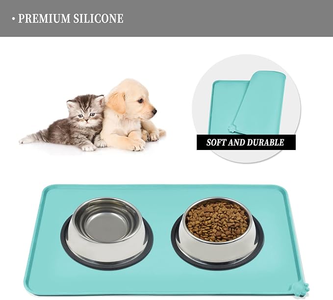 Reopet Silicone Pet Feeding Mat - Waterproof & Non-Slip Dog Cat Placemat | High Raised Edges Prevent Food & Water Spills to Protect Floors, Easy to Clean, Fit for Dog Cat Bowls