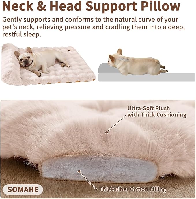 SOMAHE Cat Bed and Small Dog Bed Mat, Raised Pillow, 27 x 20 Inch, White | Self-Warming Fuzzy Faux Fur Surface, Soft Plush Pet Sleeping Pad for Indoor Cats, Machine Washable, Non-Slip Bottom