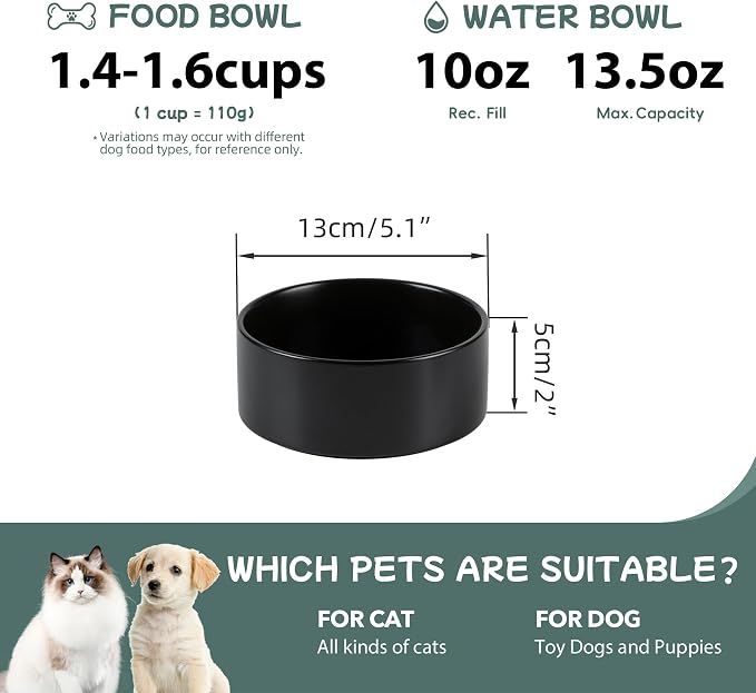 Havniva Ceramic Dog Bowls, 5.1” Dog Food and Water Bowl Set of 2 | Dog Food Bowl for Small Dogs, Food-Grade Ceramic, Dog Water Bowl with Non-Slip Rubber Base, Large Capacity, Dishwasher Safe