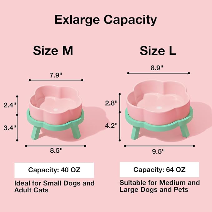 VETRESKA Elevated Dog Bowls Large Breed, 40 oz Ceramic Raised Dog Bowl | Flower-Shaped Food Water Bowl with Bamboo Stand, Feeding Dish Bowls for Medium/Large Dogs and Cats