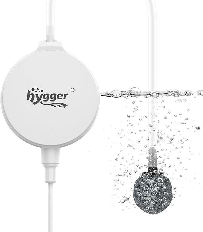 hygger 1.5 Watt Mini Aquarium Air Pump, Quiet Aerator with Air Stone Tubing Suction Cup Clip, Small Fish Tank Bubbler Oxygen Pump for 1 to 15 Gallon Betta Tank, Fish Bowl, Desk Small Tank