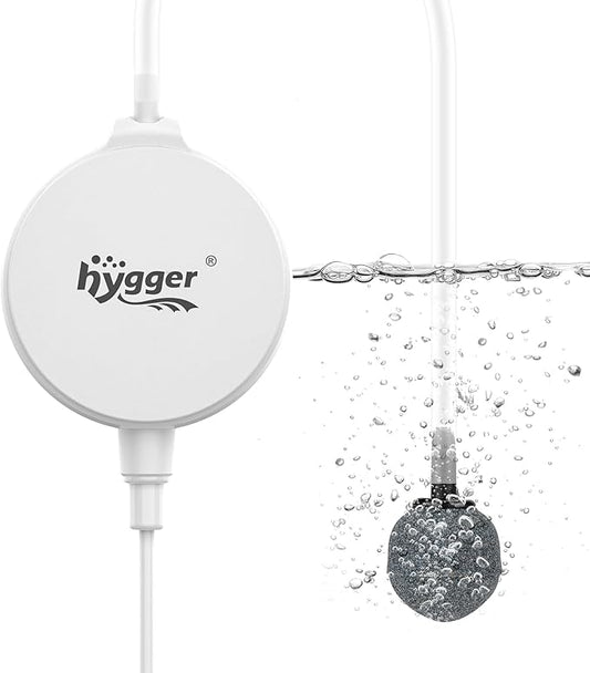 hygger 1.5 Watt Mini Aquarium Air Pump, Quiet Aerator with Air Stone Tubing Suction Cup Clip, Small Fish Tank Bubbler Oxygen Pump for 1 to 15 Gallon Betta Tank, Fish Bowl, Desk Small Tank