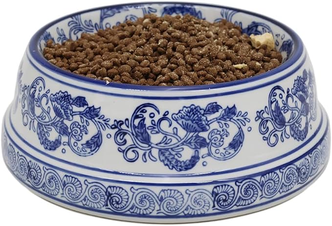 Aimusego Basics Ceramic Non-Skid Pet Dog Water and Food Bowl,Chinoiserie Blue&White Dog Cat Puppy Feeding Bowls Dish,Ideal for Small to Medium Dogs 9inch