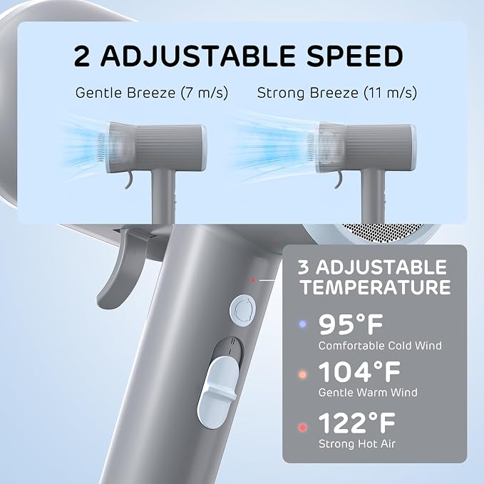 iPettie Dog Grooming Hair Dryer with Slicker Brush, Overheat Protection | 2-in-1 Drying & Brushing Tool, Adjustable Temperature & Speed, Portable Blow Dryer for Dogs and Cats, Breeze B540S