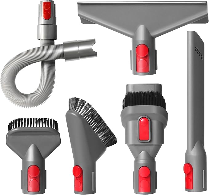 Replacement Attachment Kit compatible with Dyson V7 V8 V10 V11 V15 Cleaner | Flexible Extension Hose Mattress Tool Stiff Brush Soft Bristle and Flexible Crevice Tool for Home Cleaning