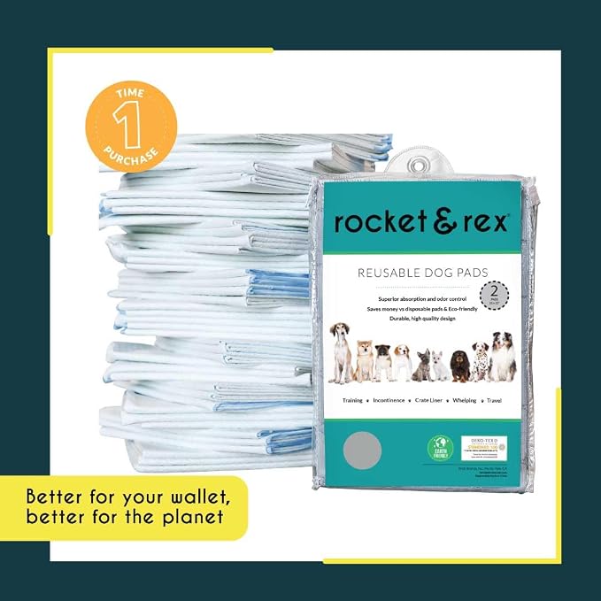 rocket & rex Grey Washable Reusable Pee Pads, Leak-Proof (22x22, 2pk) | For potty training, whelping & crate lining. OEKO-TEX, chemical-free.