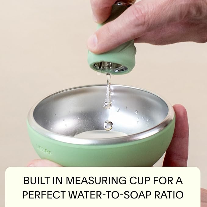 Leaf Shave Grooming Brush - Metal & Silicone Handle, Sage | Measuring cup handle for use with soap and bowl sets, compatible with soap bar and accessories