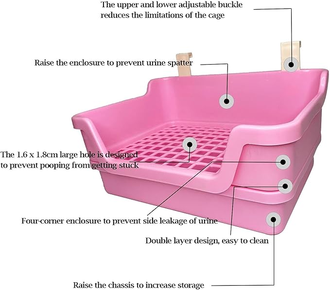 kathson Extra Large Rabbit Litter Box Trainer Rabbit Toilet Small Animal Potty Bunny Litter Pan Box for Adult Guinea Pig Rats Chinchilla Ferret Galesaur (Pink)