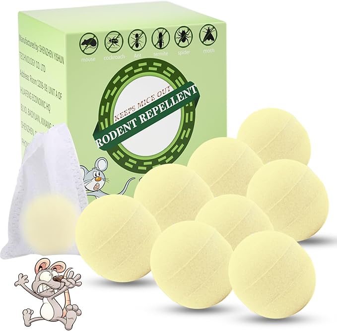 Rodent Repellent, Moth Balls for Rodents, Mice Repellent for House, Peppermint Oil to Repel Mice and Rats, Effective and Long-Lasting Mouse Repellent for Indoor & Outdoor Use -8 Packs