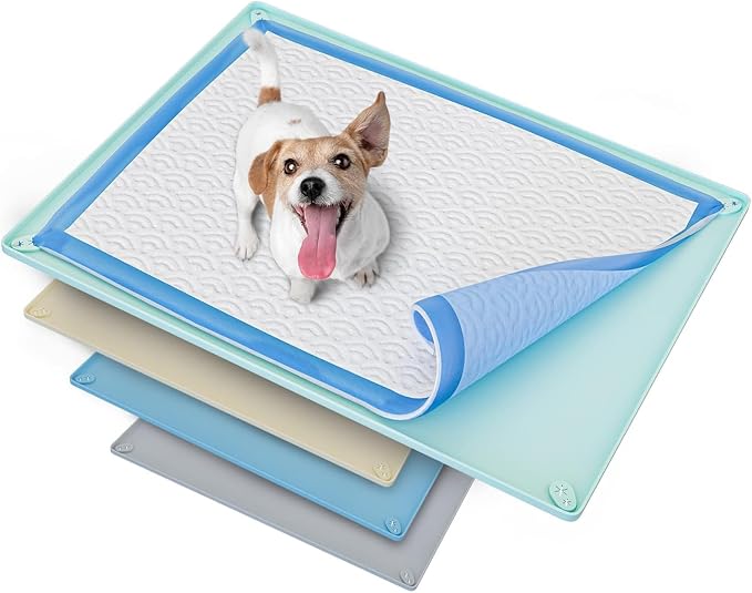 Dog Pee Pad Holder Tray Fits for 30” x 23” Pee Pads - 1 Pack - Turquoise | Corner Lock Holes, Raised Edges, Non-Spill, Easy to Clean Silicone Dog Potty Tray Holder, For Indoor Floor Protection