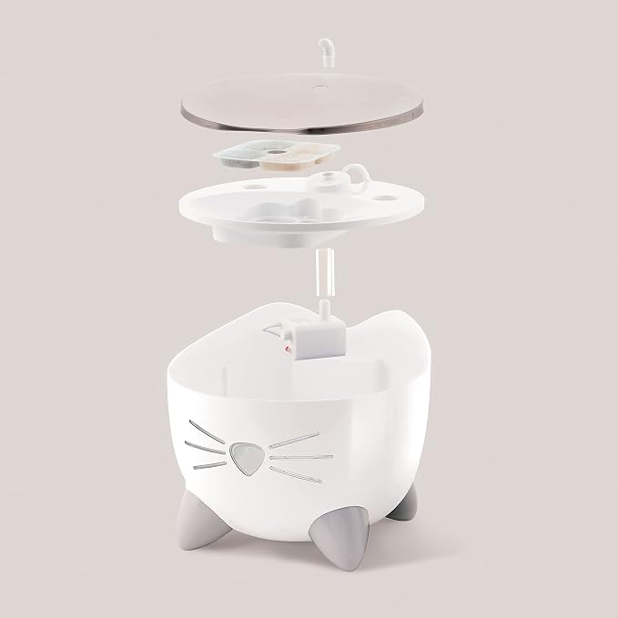 Catit PIXI Drinking Fountain, Stainless Steel | Cat Water Fountain with Triple Filter and Ergonomic Drinking Options
