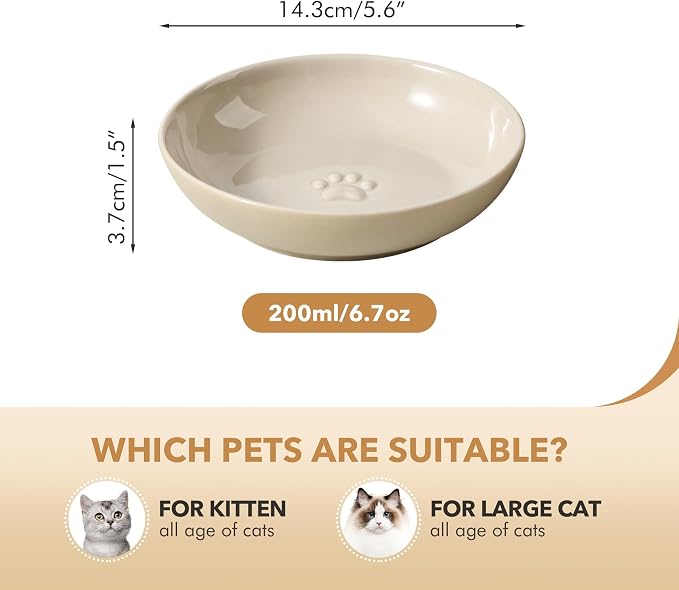 Havniva Ceramic Cat Bowls, Shallow Cat Dishes, Cat Food Plate Set of 3 | Wide Opening, 5.6” Cat Plates, Ceramic Cat Food Bowls for Wet & Dry Food, Non-slip Rubber Base, Whisker Friendly Cat Bowl