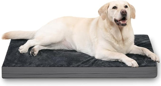 XXXL Dog Bed Waterproof, Washable Large Crate Pad 54" with Removable Cover | Jumbo Durable Pet Bed Foam, Reversible Wipeable Faux Leather & Soft Flannel, Outdoor Anti-Slip Kennel Pad 53"x36" Dark Gray