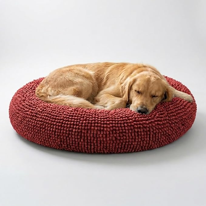 Muddy Mat® Cloud K-9 Bed for Dogs & Cats, Soft & Relaxing Donut Dog Bed, Chenille Material, Removable Cover, Washable & Dryer Safe–Red Large(40'x40')