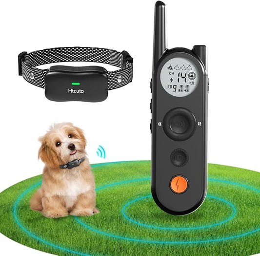 Htcuto Wireless Dog Fence 3500FT Electric Fence and 6100FT Remote Training Collar, 185 Days Rechargeable Battery - IPX7 Waterproof Collar, Vibrate/Beep/Shock Modes for All Dogs.…