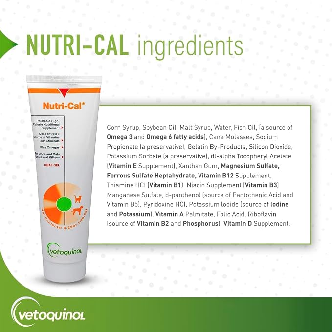 Vetoquinol Nutri-Cal - High-Calorie Nutritional Gel - Supports Daily Nutrition for Picky Eaters - Essential Nutrients & Vitamins for Cats & Dogs - Easy Feeding Oral Gel - 4.25 oz (Pack of 2)
