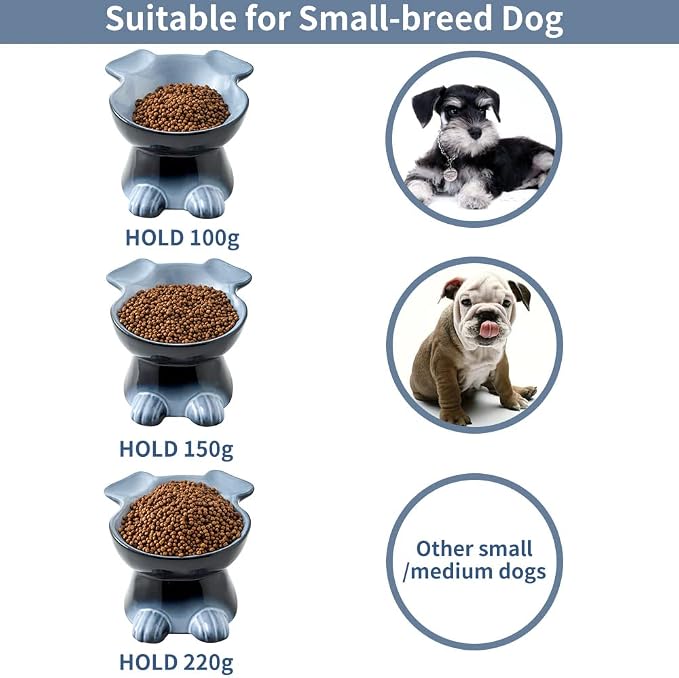 Nihow Elevated Ceramic Dog Bowls: 6.5 Inch Raised Dog Bowl for Food & Water | Food Safe Bowl for Medium/Small Size Dogs - Gray Puppy Bowls for Protecting Pet's Spine(1 PC)