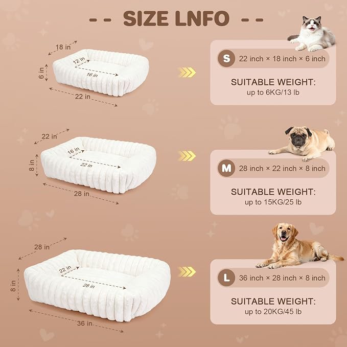 Dog Bed for Small Medium Size Dog, Washable Fluffy Rabbit Fur Pet Bed for Puppy and Kitten, Orthopedic Dog Cat Beds with Removable Cover & Anti-Slip Bottom Medium Dog Bed self Warming
