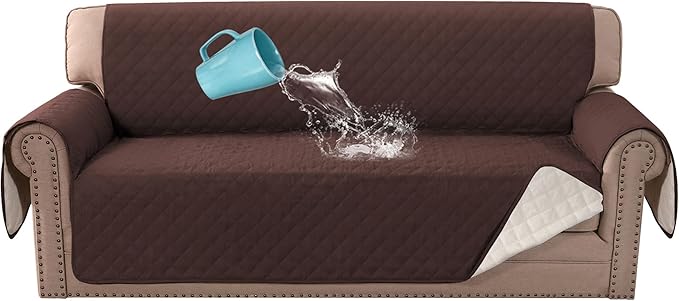 H.VERSAILTEX Couch Cover, Sofa Covers for 3 Cushion Couch, Dog Couch Cover Protector, Furniture Covers for Pets, 100% Waterproof Cover with Non-Skid Backing & Elastic Straps(Sofa, Chocolate)