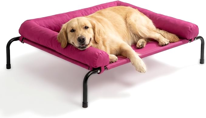 Cooling Elevated Dog Bed for Large Dogs, Indoor & Outdoor Raised Dog Bed | Portable,with Breathable Mesh, Chew Proof Pet Hammock Cots with Removable and Waterproof Bolsters