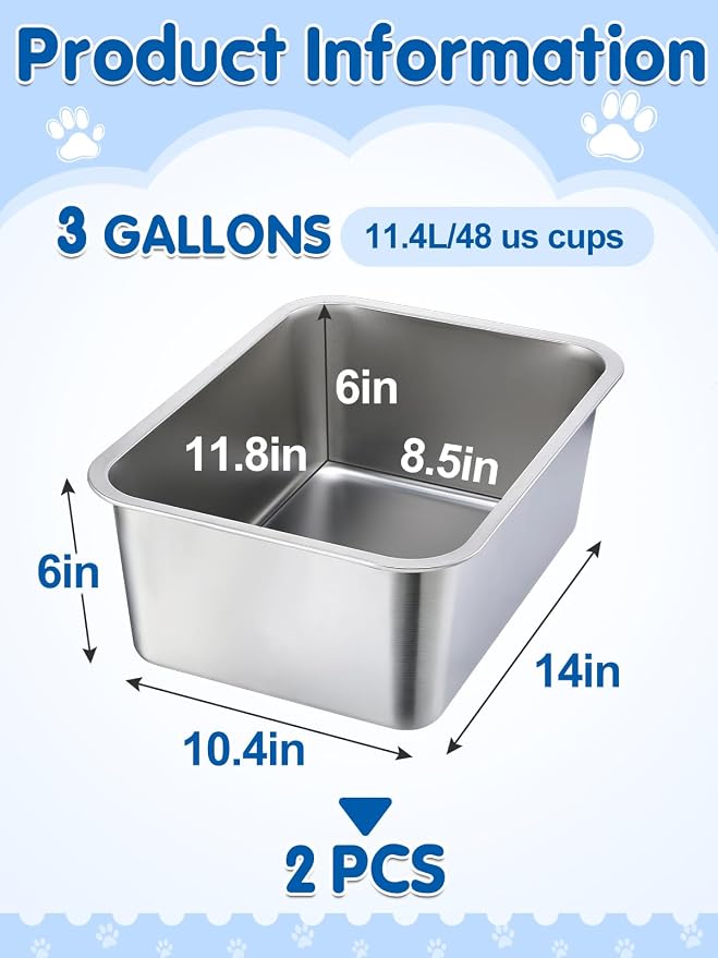 2 Pcs 3 Gallons Extra Large Dog Water Bowl, Durable Reusable Stainless Steel Dog Bowl, High Capacity Water and Food Bowl for Household with Multiple Large Dogs Indoor Outdoor